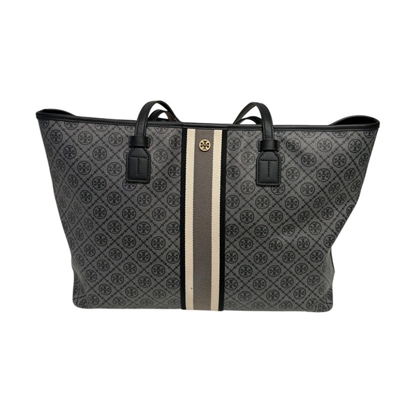 Tory Burch Handbags - Tory Burch Gemini Link Tote Women Large Gray Black Monogram Zip Top Bag EUC